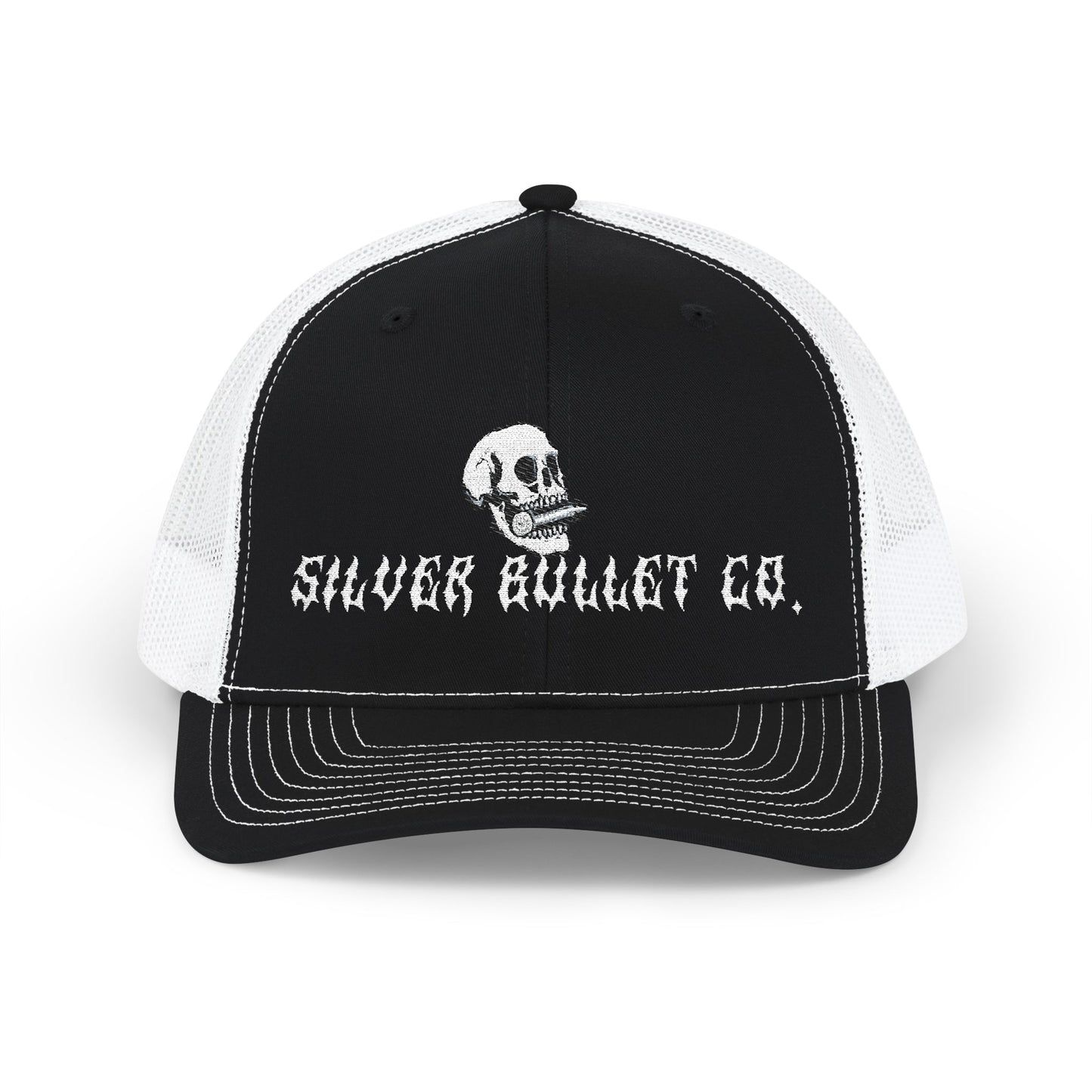 Embroidered Trucker Cap — Silver Bullet Co. Skull Logo