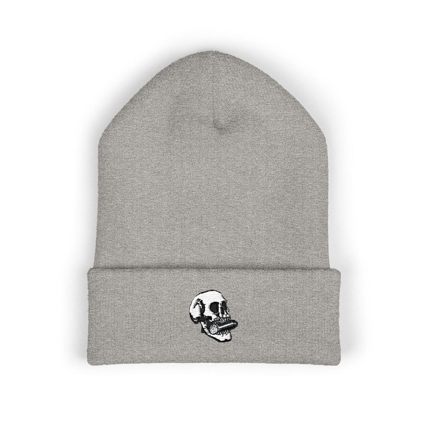Embroidered Skull Cuffed Beanie