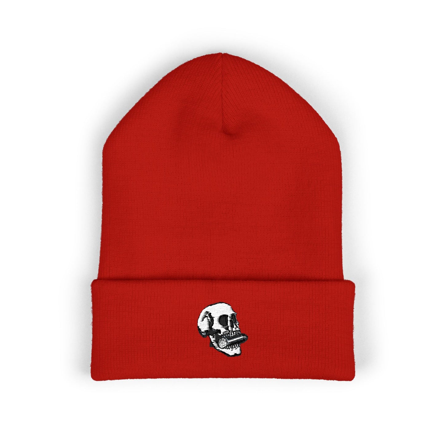 Embroidered Skull Cuffed Beanie