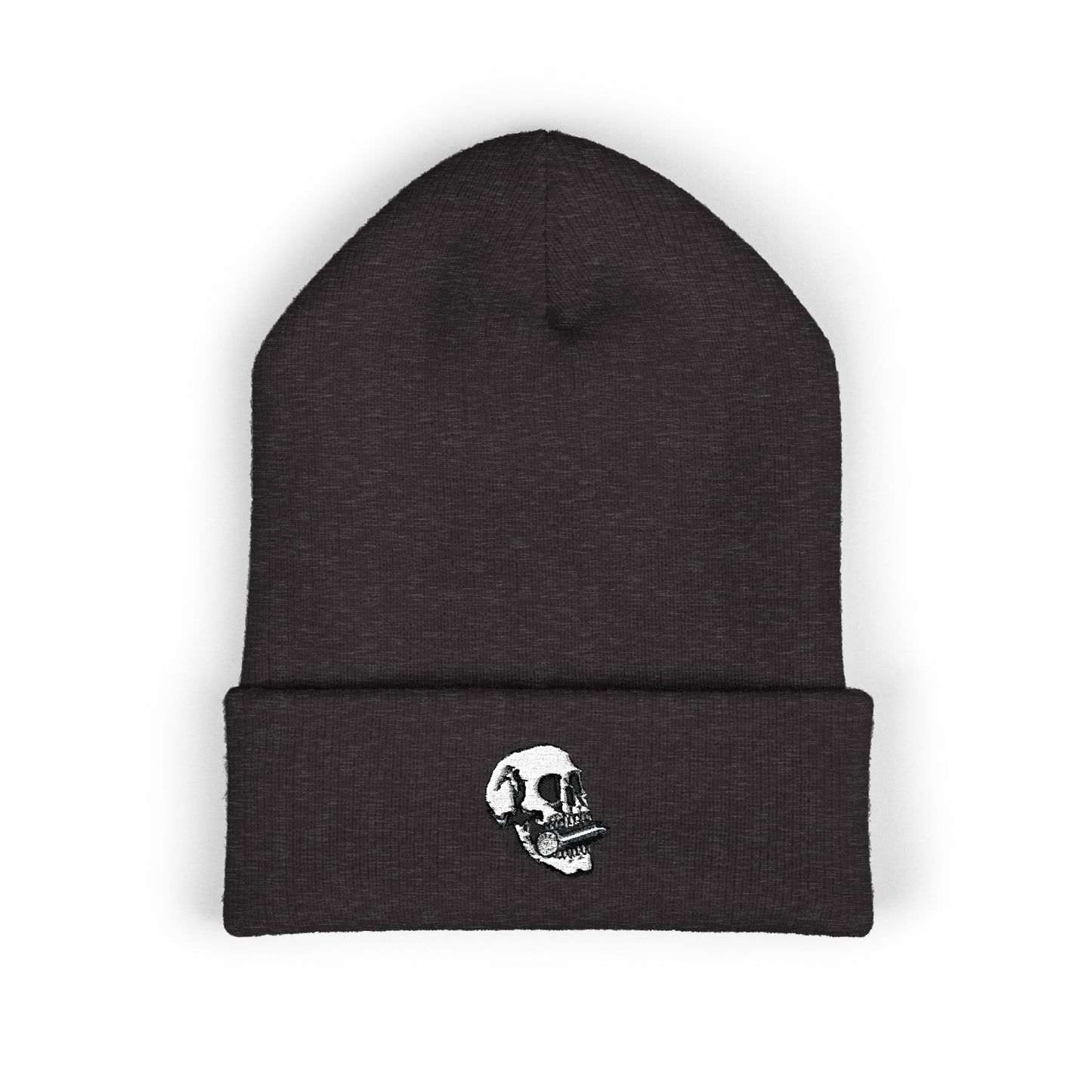 Embroidered Skull Cuffed Beanie
