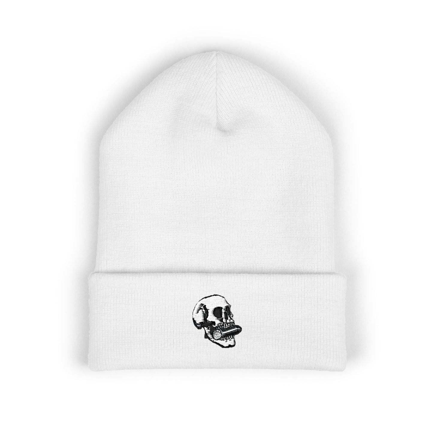 Embroidered Skull Cuffed Beanie